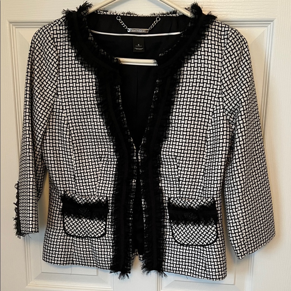 White House Black Market Black and White Textured Blazer
